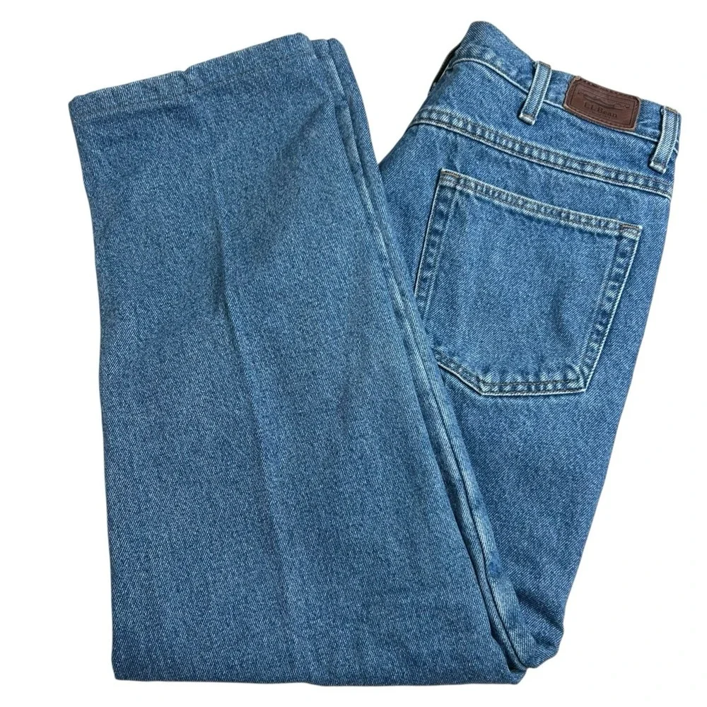 L.L. Bean Mens 34X28 Straight Leg Flannel Lined Medium Wash Jeans (Tag 34X32)